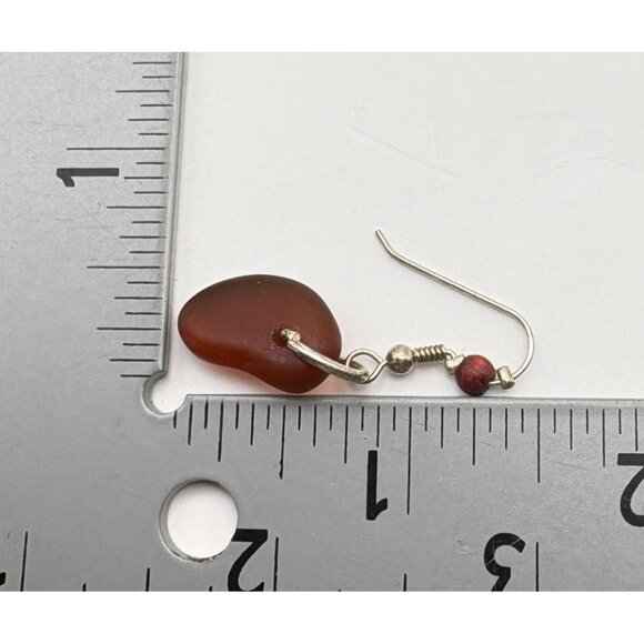 Amber Colored Dangle Earrings Silver Tone Beaded Accents Nature Boho - Picture 2 of 6